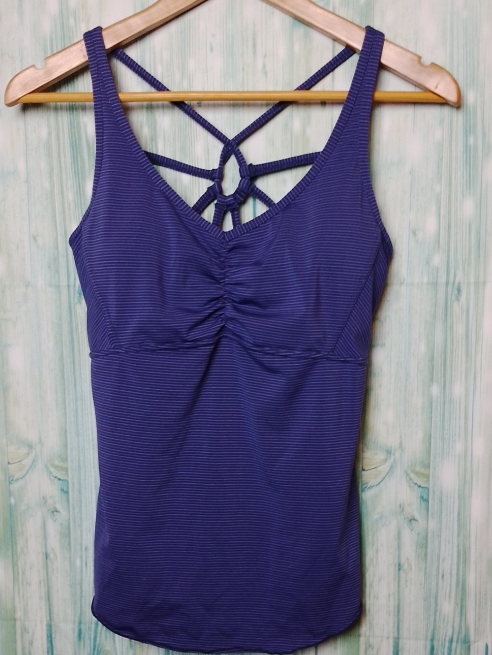 Prana Swim Tankini Purple With Pin Stipe Horizontal Stripes Small